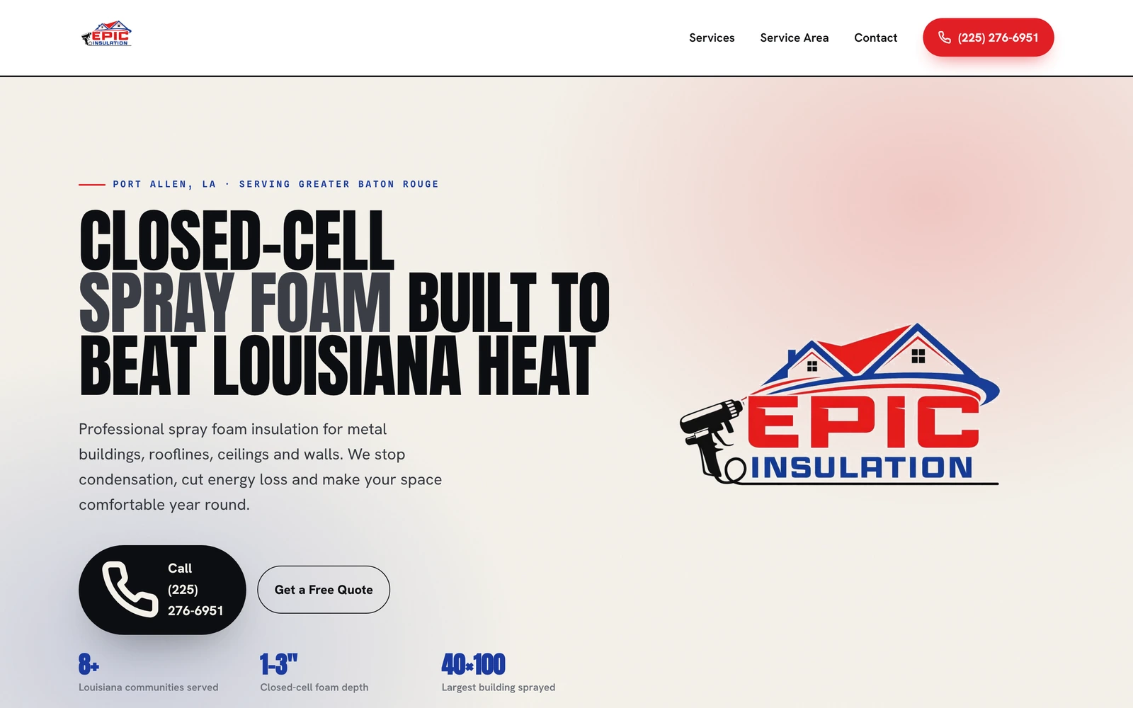 Epic Insulation website, built by Malveaux Digital Labs