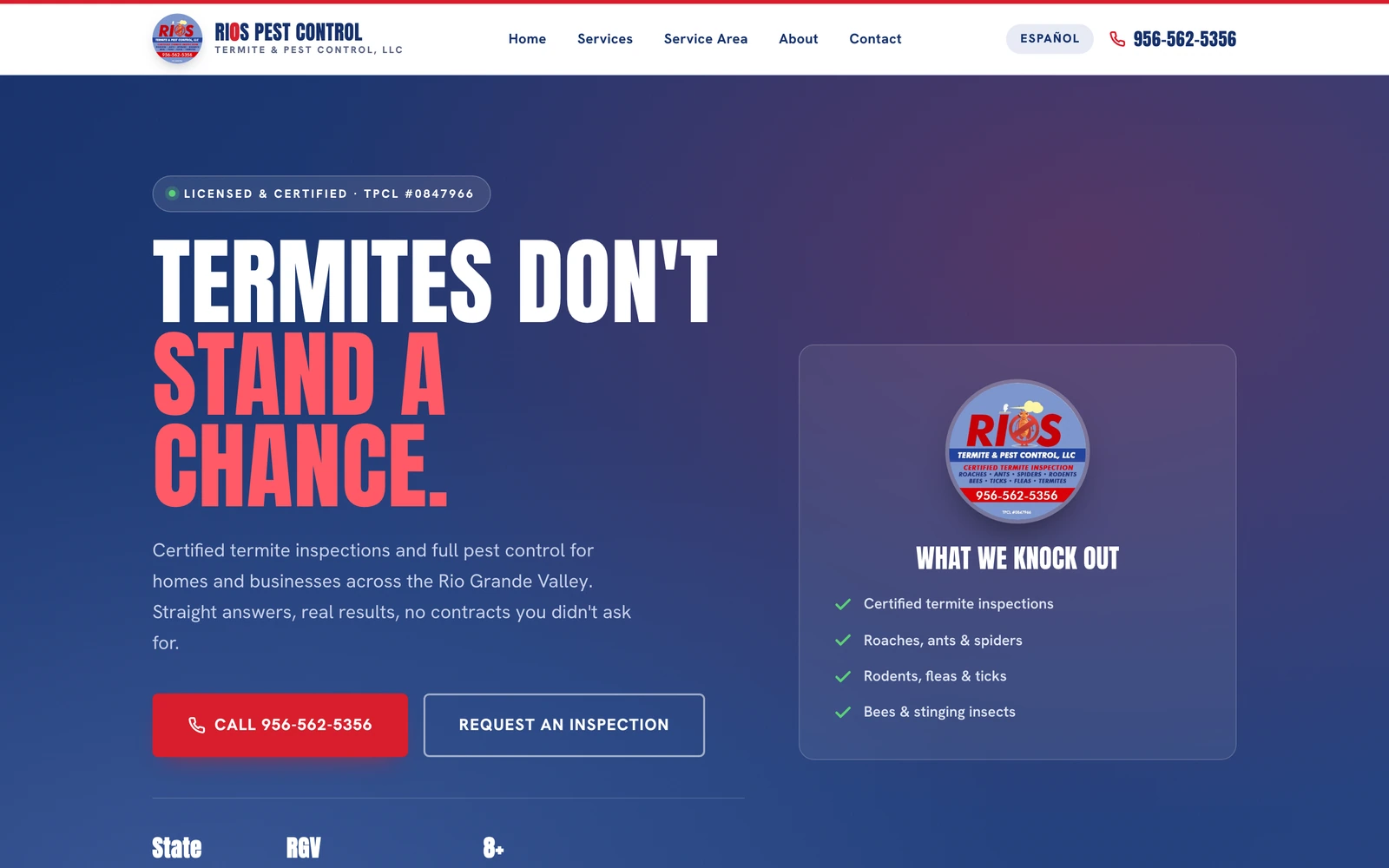 Rios Termite & Pest Control website, built by Malveaux Digital Labs