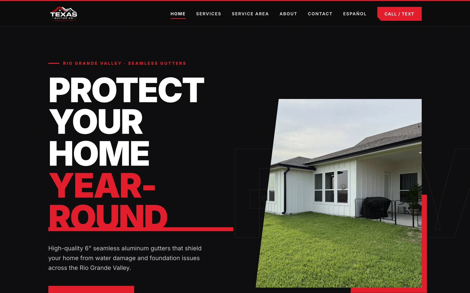 Texas Gutters Co website, built by Malveaux Digital Labs